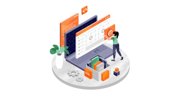 Laptop dashboard and growth illustration